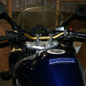 Renthal bars shortened 2 inches and tapped for Yamaha bar ends
