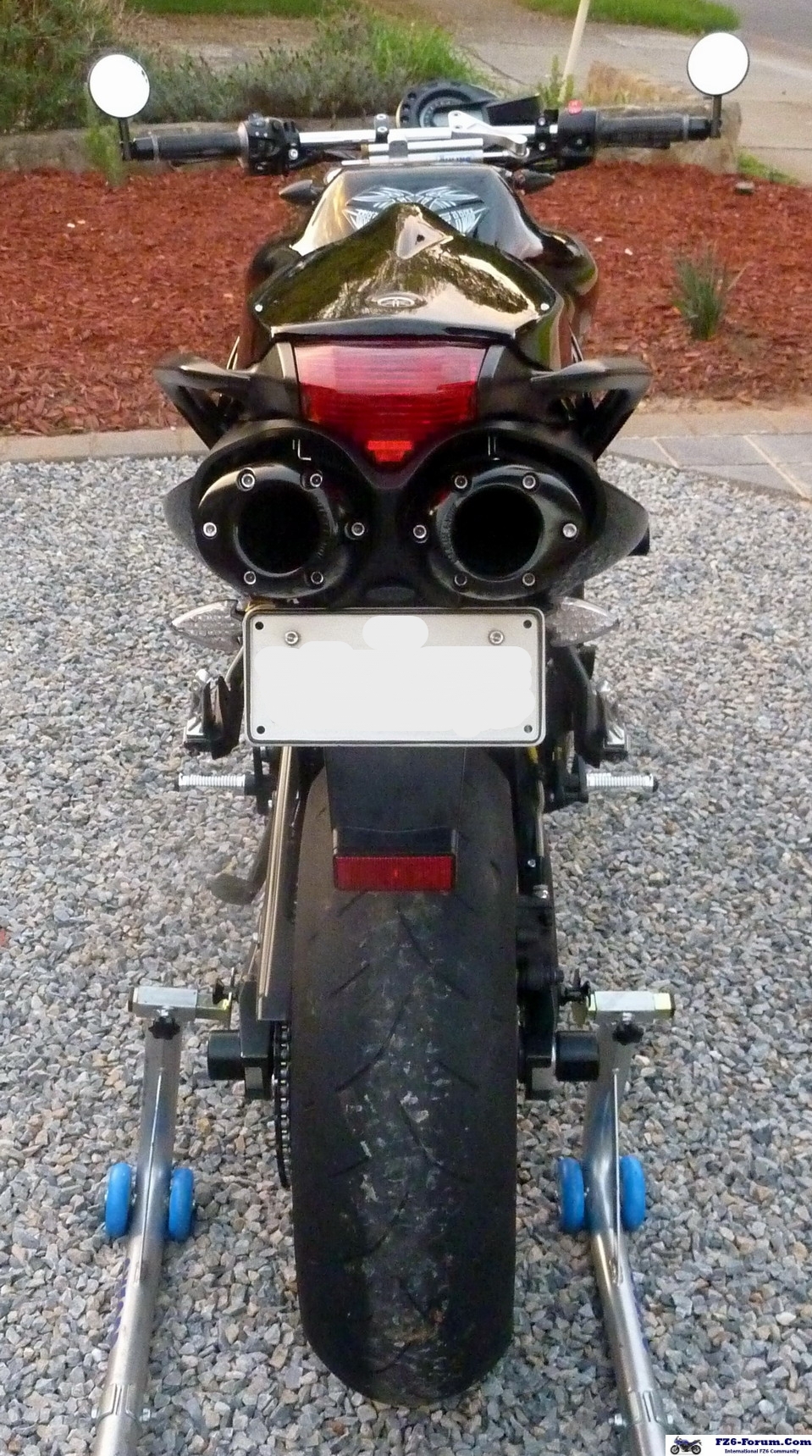 Custom Rear Fender, powdercoated Two Brothers Exhaust end caps.