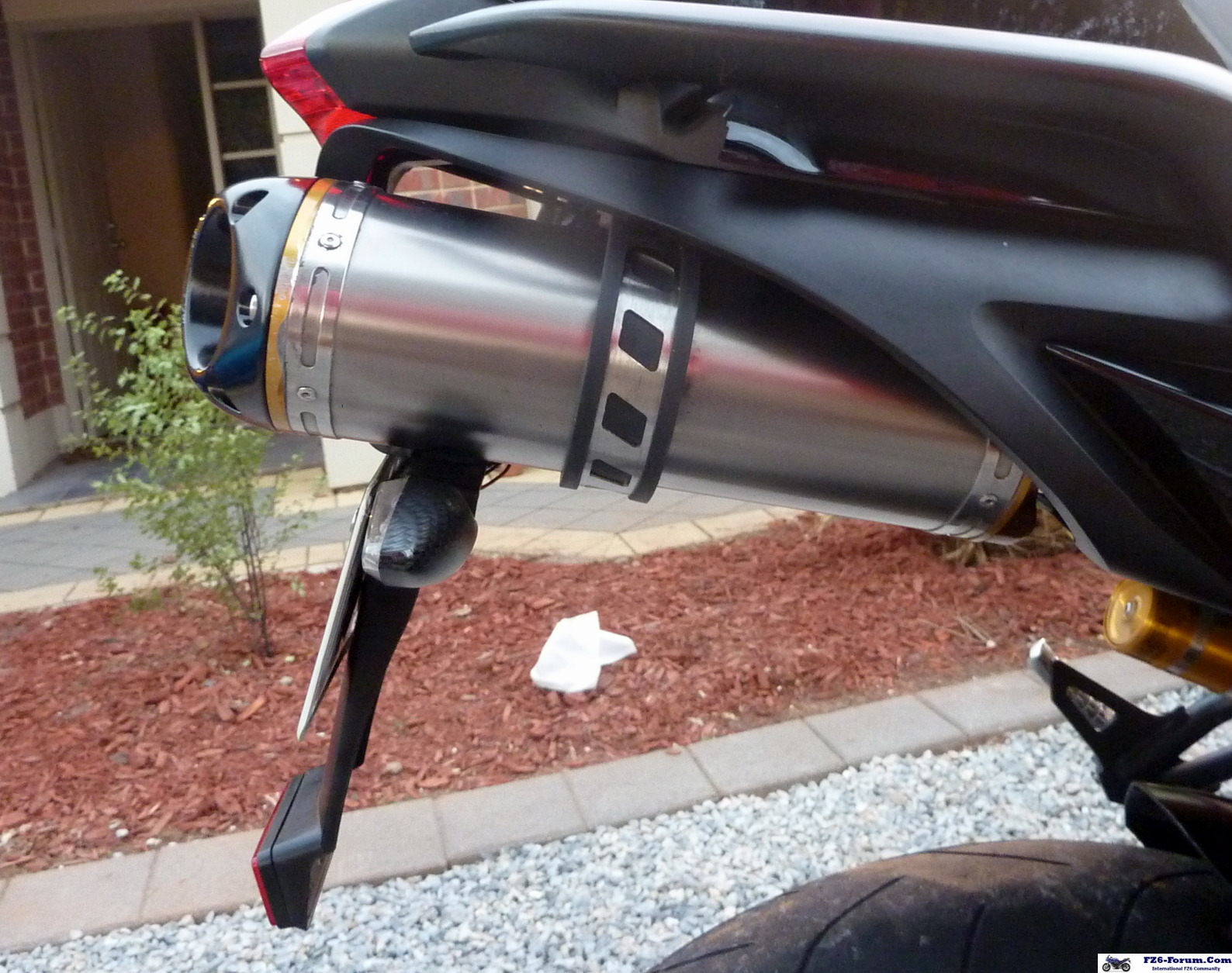 Custom Rear Fender, powdercoated Two Brothers Exhaust end caps.