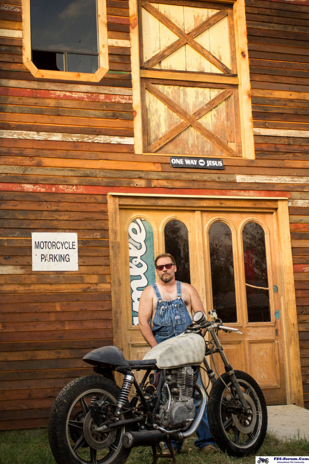 Me out in front of the Bike Barn with my 78 SR 500 project